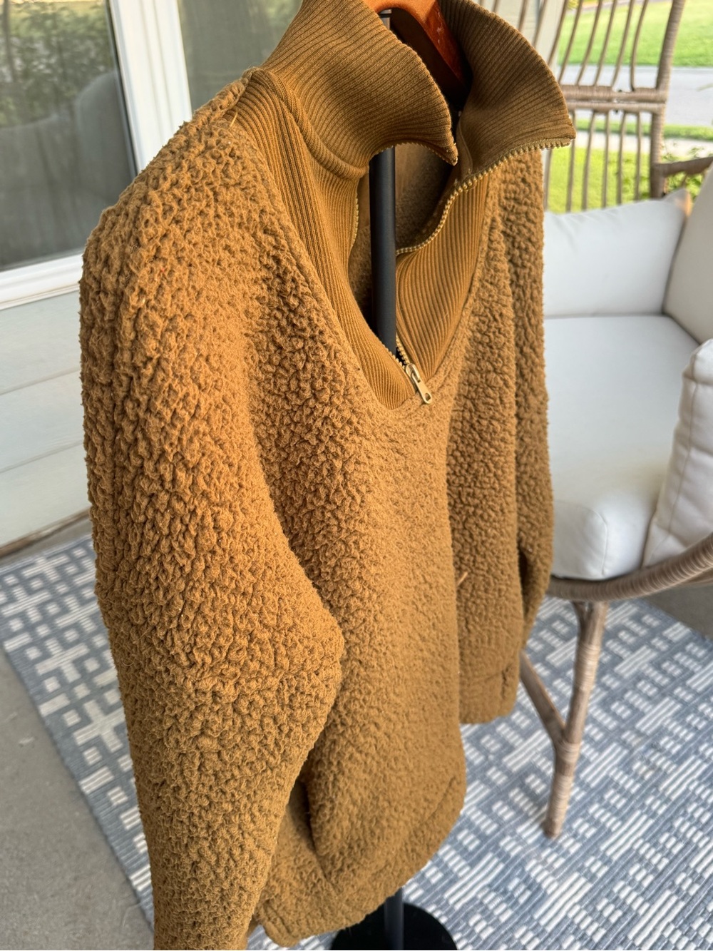 Aerie Camel Brown Fleece Sherpa Quarter-Zip Turtleneck Pullover Size XS - Picture 7 of 16